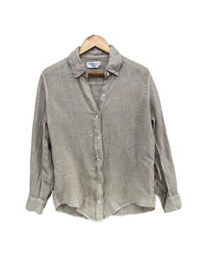 Haris Cotton Linen Shirt Mens Tan Long Sleeve 100% Linen Botton Down Size XS